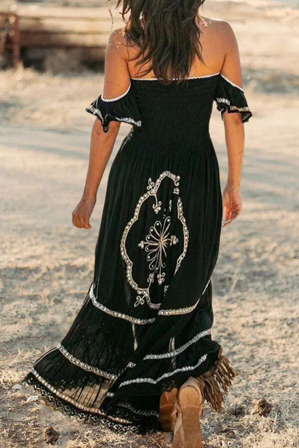 Western Embroidered Sequin Maxi Dress