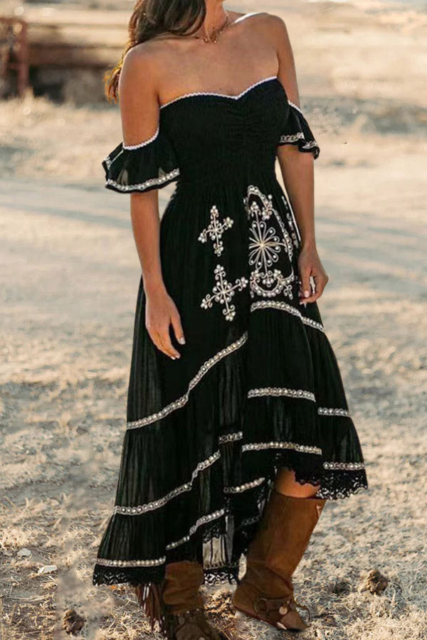 Western Embroidered Sequin Maxi Dress