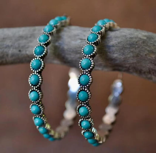 Vintage Turquoise Large Circle Earrings