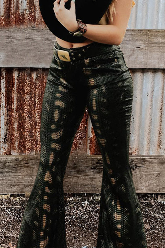 Snake Texture Leather Tight Bell Pants