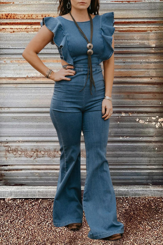 Ruffled Cutout Flared Jumpsuit