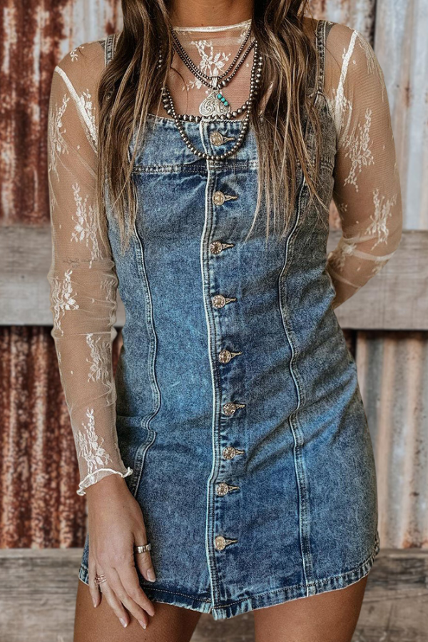 Western Denim Suspender Dress