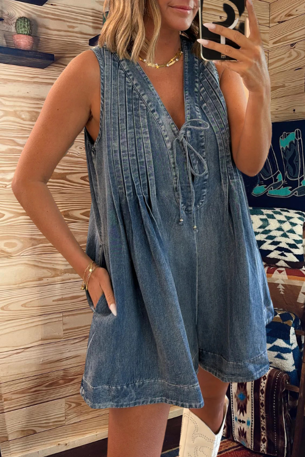 V Neck Sleeveless Lace up Short Jumpsuits