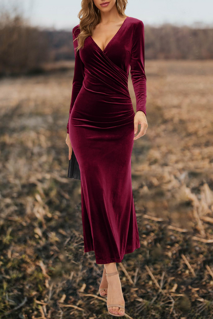 Velvet V Neck Dress