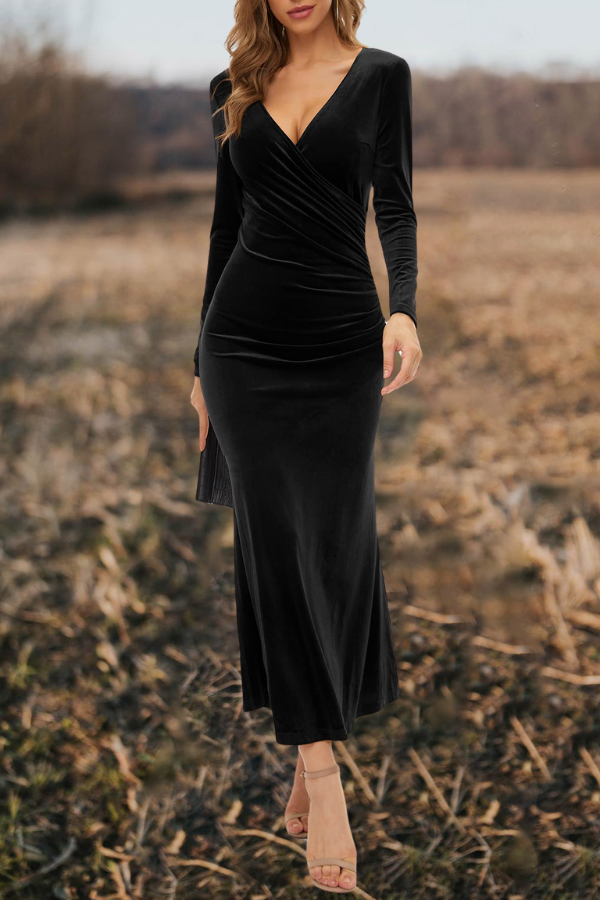 Velvet V Neck Dress