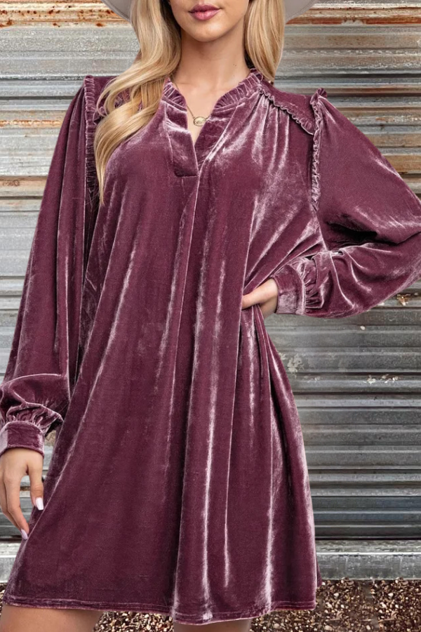 Long Sleeve Soft Velvet Tunic Dress