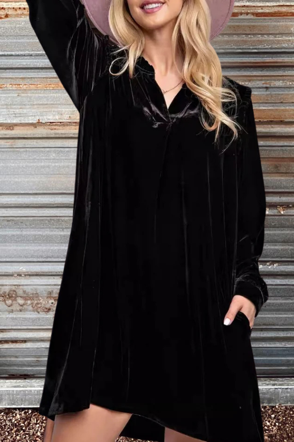 Long Sleeve Soft Velvet Tunic Dress