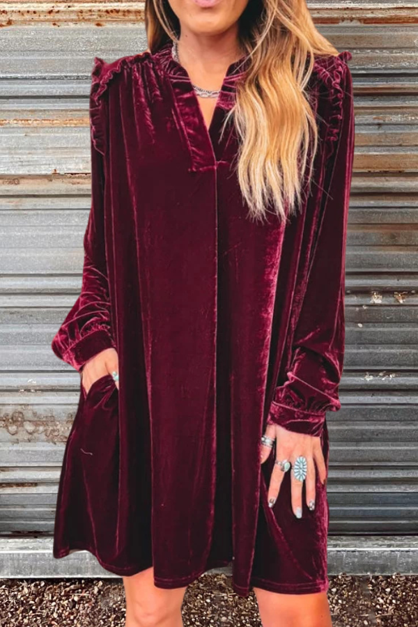 Long Sleeve Soft Velvet Tunic Dress