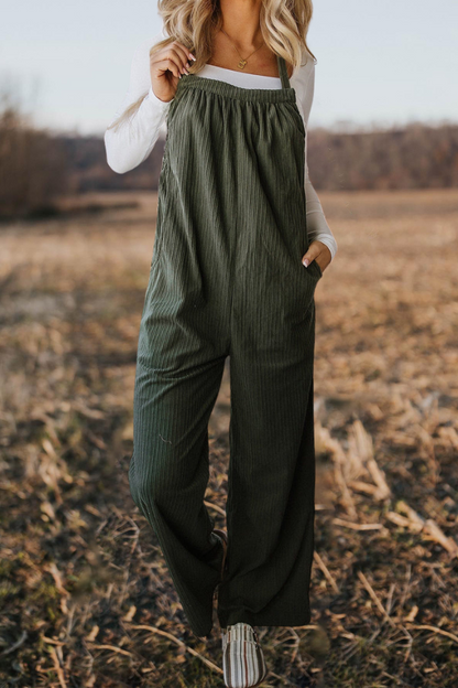 Pocketed Loose Fit Corduroy Overalls