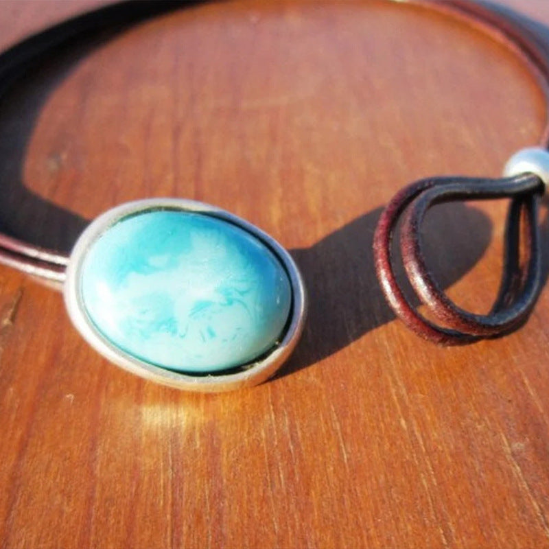 Leather Turquoise Choker Necklace