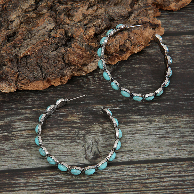 Turquoise Large Hoop C-Shaped Earrings