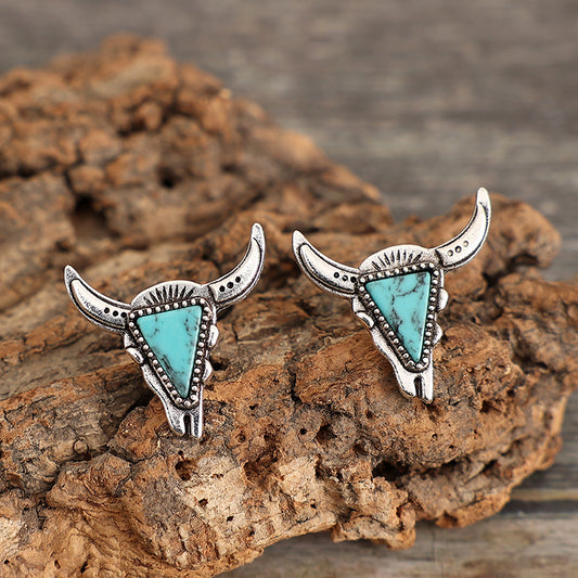 Bull's Head Turquoise Earrings